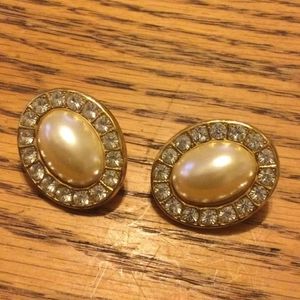 Faux pearl and rhinestone vintage earrings